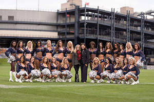 Sondra with the New England Patriots Cheerleaders